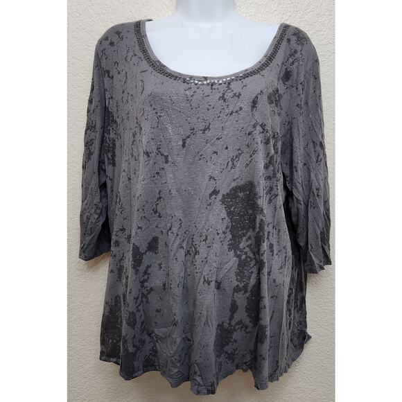 Tees 2 Please Avenue Gray Splatter Print Sequin Bodice Top 18 20 Lightweight - Picture 1 of 5